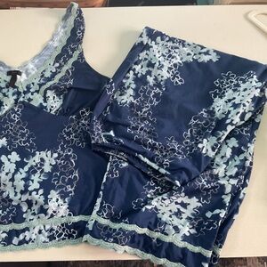 SOMA FLORAL TRIM LACE PAJAMAS SILKY SZ XL